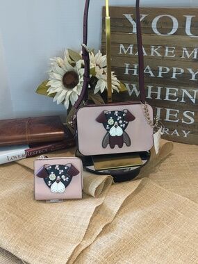 Kate Spade Floral Pup Wallet With Bonus Free Crossbody